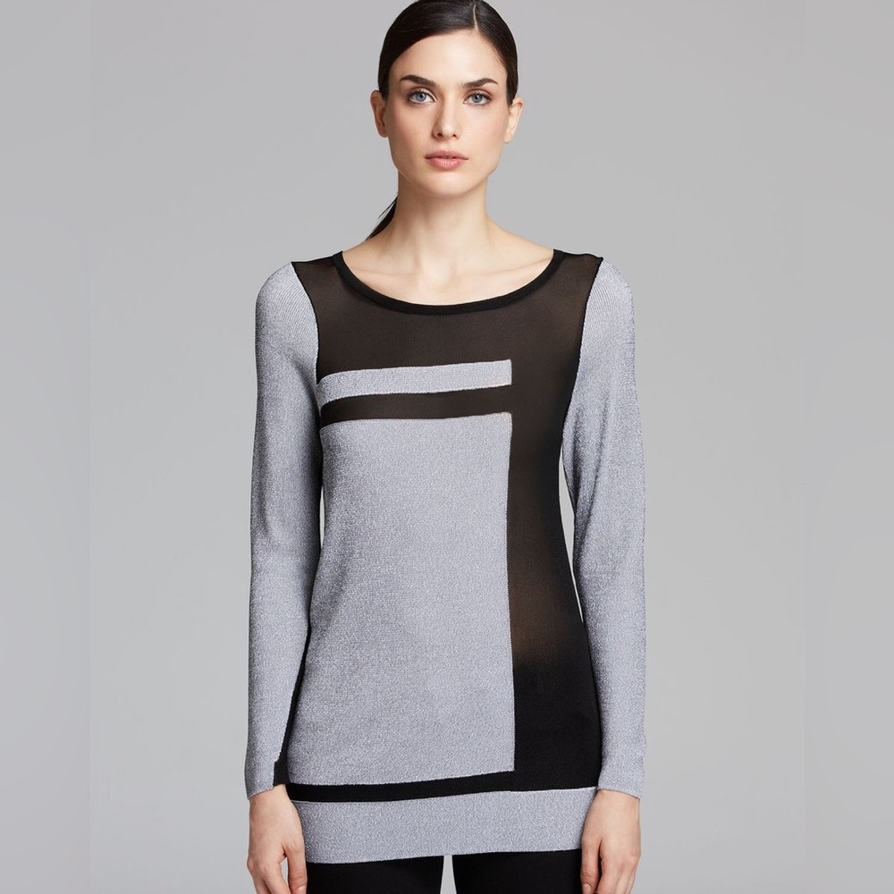 Helmut Lang Gray and Black Mesh Static Transfer Pullover Tunic Sweater